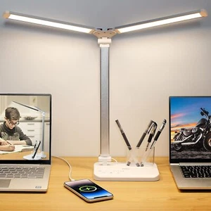 Lampade da Scrivania LED Doppio Braccio Oscillante, 5 Modalità di Luce x 10 Livelli di Luminosità Luce Scrivania - Foto 1 di 10