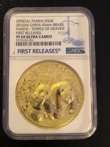 Super Rare FR! NGC PF69 2016 China Panda-Temple of Heaven, 45mm Brass, - Picture 1 of 4
