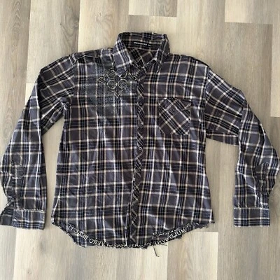 Camisa abotonada vintage Y2K Monarchy para hombre - marrón a cuadros - 2XL para hombre Foto 1 de 4