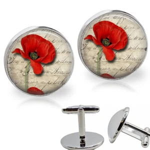 Rote Mohnblüte Veteranen Militär Denkmal Erinnerung Manschettenknöpfe Manschettenknöpfe - Bild 1 von 1