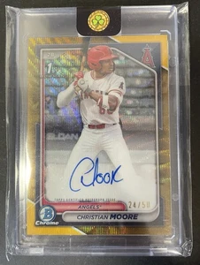 2024 Topps Bowman 1st Chrome Christian Moore Gold Wave Autograph 24/50 - CPA-CM - Picture 1 of 4