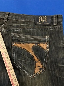 Request Relaxed Straight Jeans Mens 42x32 Black / Brown Fade Baggy Y2K Hip-Hop - Picture 1 of 11