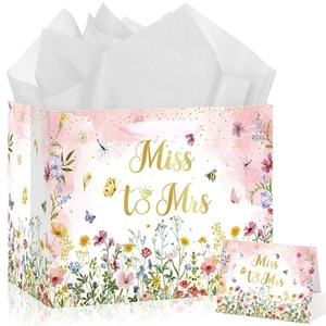 Bridal Shower Gift Bag Wedding Miss to Mrs Gifts Bag with Tissue and Card Bri... - Picture 1 of 7