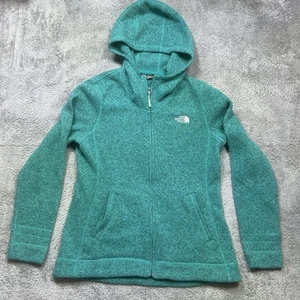 The North Face Crescent Sunset Hooded Sweater Full Zip Fleece Womens L Green EUC - Picture 1 of 12