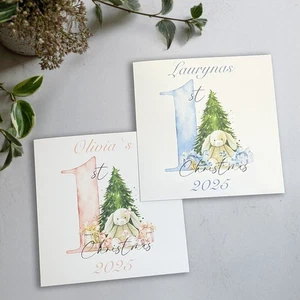 Babys First Christmas Card 8"x8" Large Custom Rabbit Keepsake Bunny Xmas Gift - Picture 1 of 10