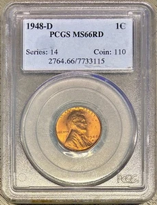 1948-D Lincoln Cent (Wheat Penny), PCGS MS-66 RD - Picture 1 of 2