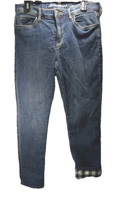 Eddie Bauer Jeans Womens 6 Plaid Lined Flannel Bakersfield Specially Dyed Denim - Image 1 of 4