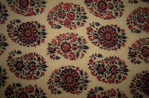 2+ Yards Red Blue Flower Circles on Beige Cotton Silky Shirt Fabric 93" X 44" - Picture 1 of 2