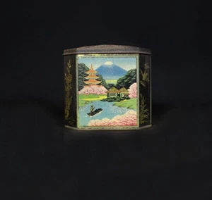 VINTAGE ADVERTISEMENTS TIN LITHO TOFFEE BOX HEXAGONAL PERRY MADRAS COLLECTIBLE - Picture 1 of 4