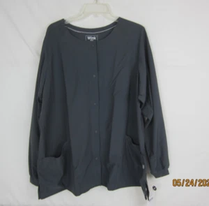 Wink W123 Women's Crew Neck Button Up Scrub Jacket Grey 2XL - Picture 1 of 14