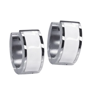 Huggie Hoop Earrings Stainless Steel Silver White Unisex - Picture 1 of 1