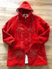 Manteau veste à capuche vintage baie d'Hudson femme M/L rouge avec broderie 100 % laine