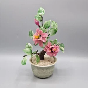 Vintage Chinese Jade Bonsai Tree Asian Multicolor Ceramic Flowers Celadon Pot - Picture 1 of 9