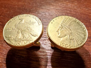 1909 US Gold Indian Head War Motorhaube $ 10 American Eagle große Münzmanschettenknöpfe! - Bild 1 von 6