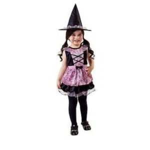 Girls Witch Halloween Costume Spider Purple Black Dress & Hat 2 Pc Toddler- 4/6 - Picture 1 of 5