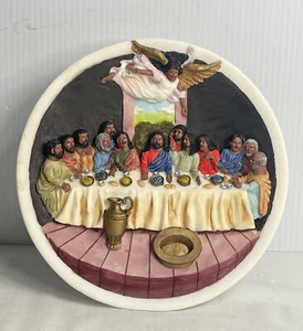 SCHÖNE VINTAGE AFRIKANISCH AMERIKANISCH LETZTES ABENDESSEN 3D TELLER MIT STÄNDERHARZ 8,5 ZOLL - Bild 1 von 14