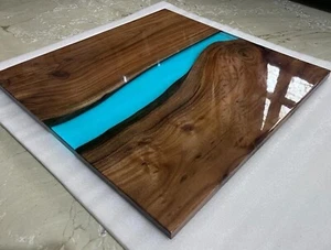 24" Square Epoxy Resin Coffee Table Top with 16.5" Tall Iron Stand Home Decor - Picture 1 of 10