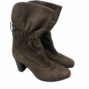 CLARKS Artisan 73567 Tralee Ruched Tie Leather High Heels Boots Brown 7.5 M - Picture 1 of 7