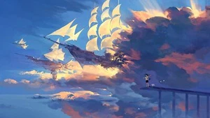 Anime clouds sky sailing ship Playmat Gaming Mat - Picture 1 of 1