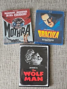 2 Horror Blu Ray + 1 DVD Lot Mothra Steelbook, Dracula on Blu Ray Wolfman on DVD - Picture 1 of 4