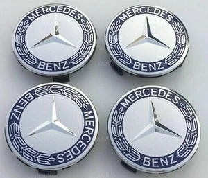 4 x Tapabujes Mercedes Benz centros de rueda llanta 75mm A1714000025 azul azules - Picture 1 of 2