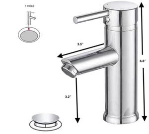 BWE A-99051 Bathroom Sink Faucet Polished Chrome Single Hole 1-Handle With Drain - Picture 1 of 7