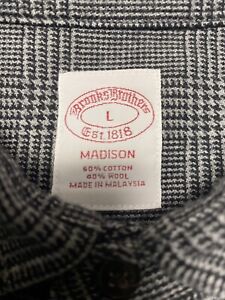 Brooks Brothers Madison Mens Shirt Large Wool Blend Flannel Plaid Houndstooth