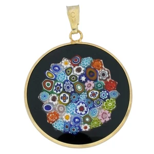 "Colgante de vidrio GlassOfVenice Murano Millefiori en marco chapado en oro de 1" - Imagen 1 de 4