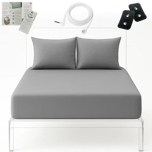Premium Fitted Grounding Sheet - Gray, Queen (60"x80"), 95% Organic Cotton, 5... - Picture 1 of 9