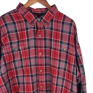 Duluth Trading Co Shirt Mens 4XL Red Black Plaid Flannel Button Down Long Sleeve - Picture 1 of 9