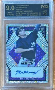 2021 Leaf Flash Purple #74/75 Max Muncy #BA-MM3 Auto FCG Graded 9 Mint Auto 10 - Picture 1 of 2