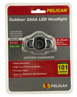 Pelican Outdoor 2AAA LED Headlight 3 Colors Water Resistant Pivoting Head #2715 - Image 1 of 2