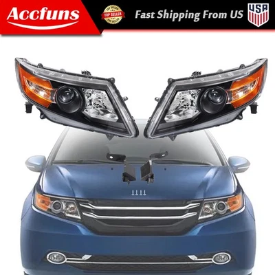 Par de faros halógenos delanteros para Honda Odyssey 2011-2017 lente transparente negro diestro y derecho Foto 1 de 4