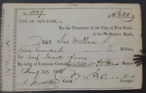 Cheque de Nueva York de 1820 firmado por el alcalde Cadwallader D. Colden y Compt. Garret N Bleecker - Imagen 1 de 2