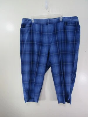 Cherokee Capris para mujer talla 24W azul a cuadros ganchos delanteros planos bolsillos con cremallera Foto 1 de 3