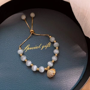 2021 Gold Natural Stone Shell Bracelet Adjustable Bangle Chain Women Jewelry - Picture 1 of 12