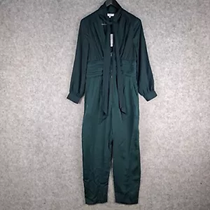 Reiss Jumpsuit Womens 12 Green Kinley Plunge V Neck Tie Long Sleeve 8849 - Picture 1 of 15