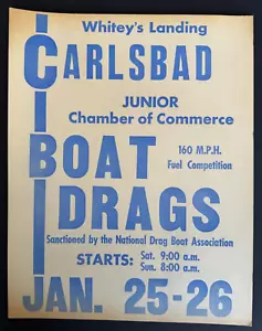 Poster Pubblicità Vintage 1966 Boat Drag Racing Carlsbad CA Agua Hedionda Lagoon 14"x11" - Foto 1 di 2