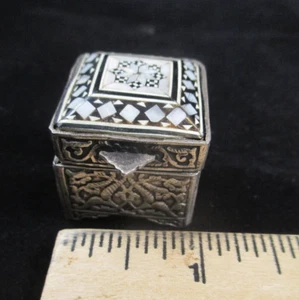 Vintage Sterlingsilber Klappdeckel Schnupftabakdose nahöstlich Perlenintarsien DETAIL - Bild 1 von 16