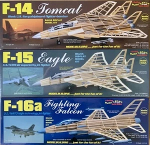 Tres cuarta generación EE. UU. Aviones modelo de madera Fighter Jet Balsa SMU-0157 - Imagen 1 de 5