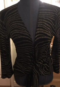 CHICO'S Travelers Black & Gold Peplum Front-Tie - Picture 1 of 5