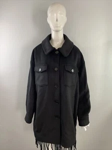 NWT Sanctuary Womens Wool Blend Fringe Peacoat Black Size L - Picture 1 of 5