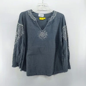 Roller Rabit tunic shirt women size medium gray embroidered boho casual long sl - Picture 1 of 10