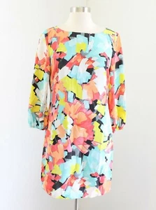 Trina Turk Abstract Rainbow Watercolor Print Shift Dress Size 2 Blue Peach Pink - Picture 1 of 6