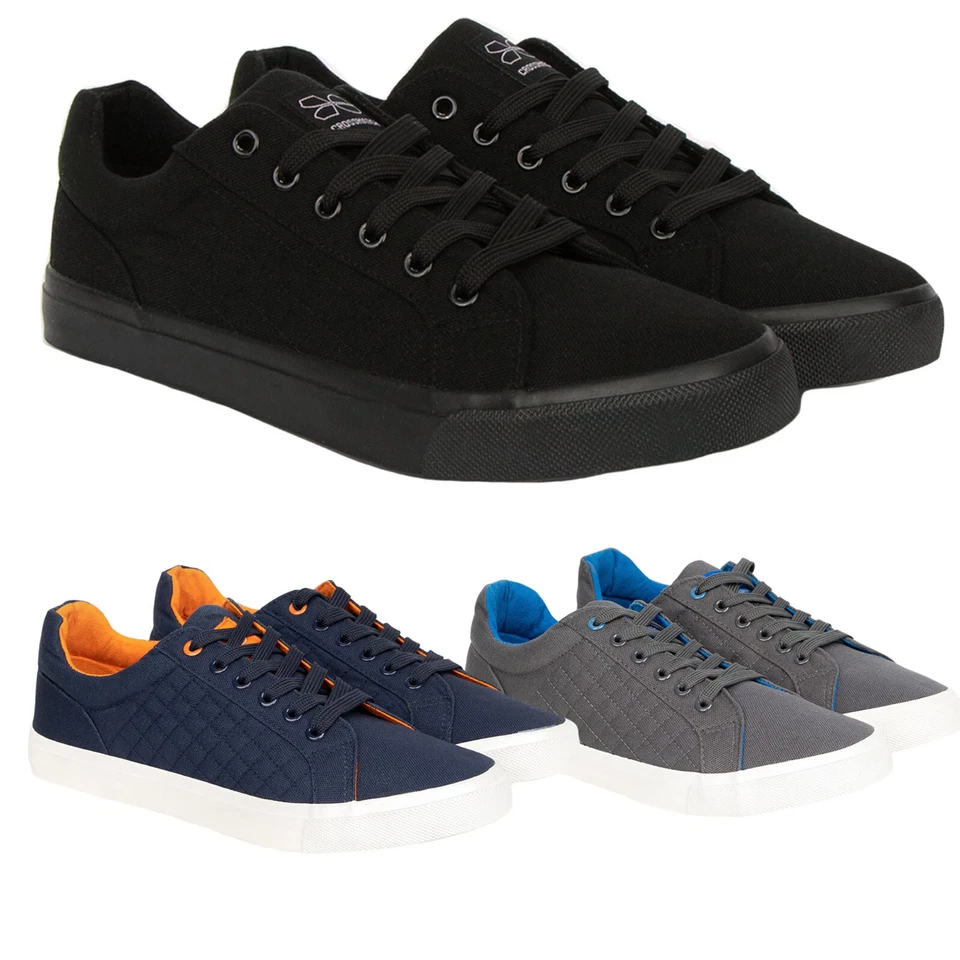 CROSSHATCH New Men Casual Flat Lace up Trainers Gym Shoes Canvas Plimsolls Pumps - Image 1 of 1