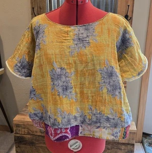 1X-2X Kantha Quilt Cropped Top Handmade OOAK Don't Throw It Out - Picture 1 of 7