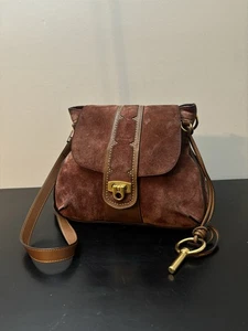 Chloé Lexa Suede Medium Crossbody Bag Red Brown - Picture 1 of 11