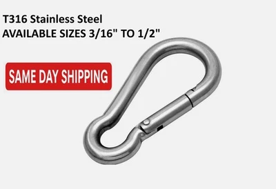 Mosquetón de acero inoxidable T316 clip gancho a presión mosquetón de resorte carabina Foto 1 de 2