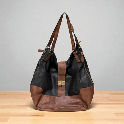 Steve Madden Negro Marrón Tono Dorado Herrajes XLarge Hobo Holgado Bolso de Hombro Cartera Foto 1 de 4