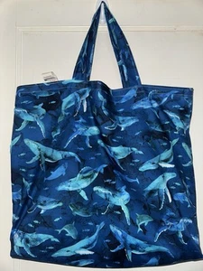 Deep Blue Depths Handmade Reversible Washable Tote & Beach Bag w Humpback Whales - Picture 1 of 7
